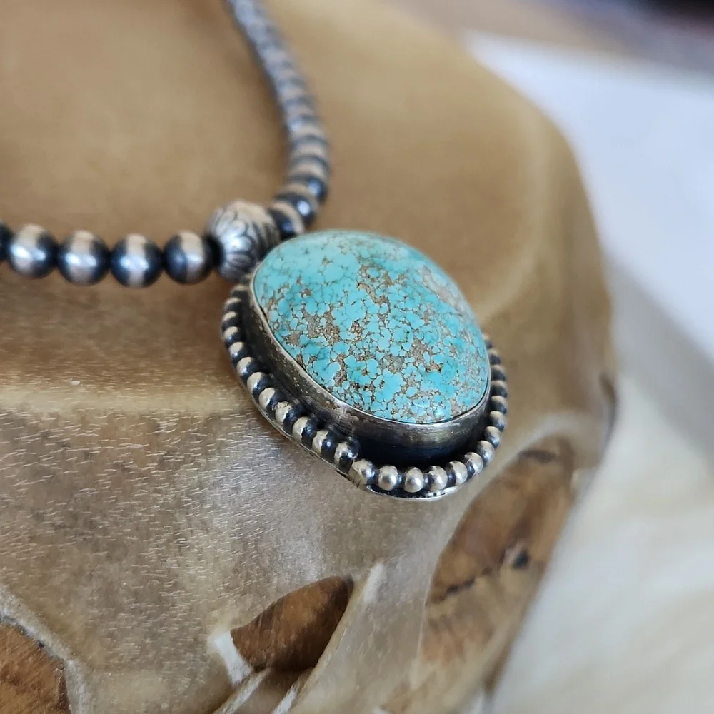 Besutuful NWT Native American Navajo Turquoise Pendant & Pearl Necklace 🩵🩶♥️🎁 - Picture 11 of 16